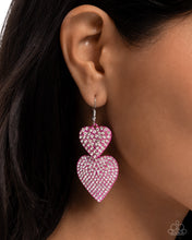 Load image into Gallery viewer, Never Enough Sparkle - Pink Paparazzi Heart Earrings
