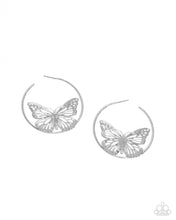 Load image into Gallery viewer, Aerial Alias - Silver Butterfly hoops - Paparazzi
