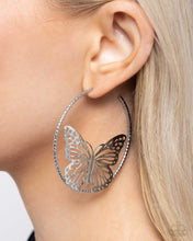Load image into Gallery viewer, Aerial Alias - Silver Butterfly hoops - Paparazzi
