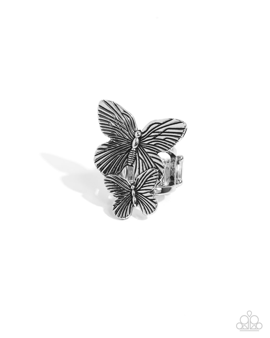 Drifting Duo - Silver Butterfly Ring - Paparazzi