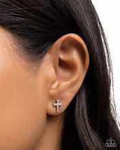 Load image into Gallery viewer, Sacred Shimmer - White Cross Earrings - Paparazzi
