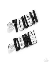 Load image into Gallery viewer, Touchdown Texture - Black and White Seed Bead Football Sports Earrings - Paparazzi
