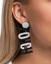 Load image into Gallery viewer, Touchdown Texture - Black and White Seed Bead Football Sports Earrings - Paparazzi
