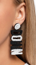 Load image into Gallery viewer, Touchdown Texture - Black and White Seed Bead Football Sports Earrings - Paparazzi

