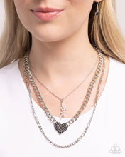 Load image into Gallery viewer, Luxurious Love - Black Rhinestone Heart Silver Layered Short Necklace - Paparazzi
