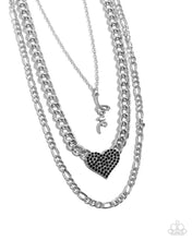Load image into Gallery viewer, Luxurious Love - Black Rhinestone Heart Silver Layered Short Necklace - Paparazzi
