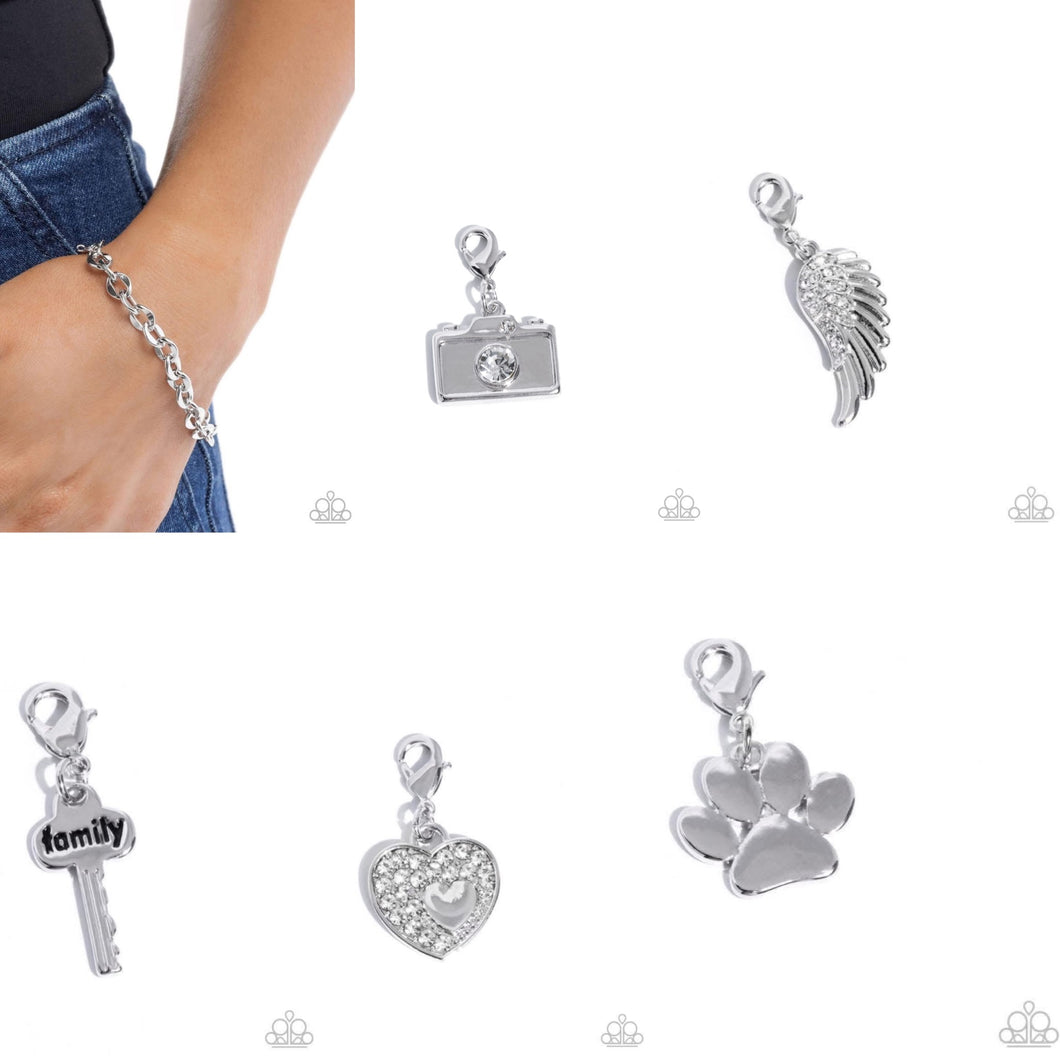 Rhodium Plated Chain Bracelet + ( 5 Charms) - Paparazzi