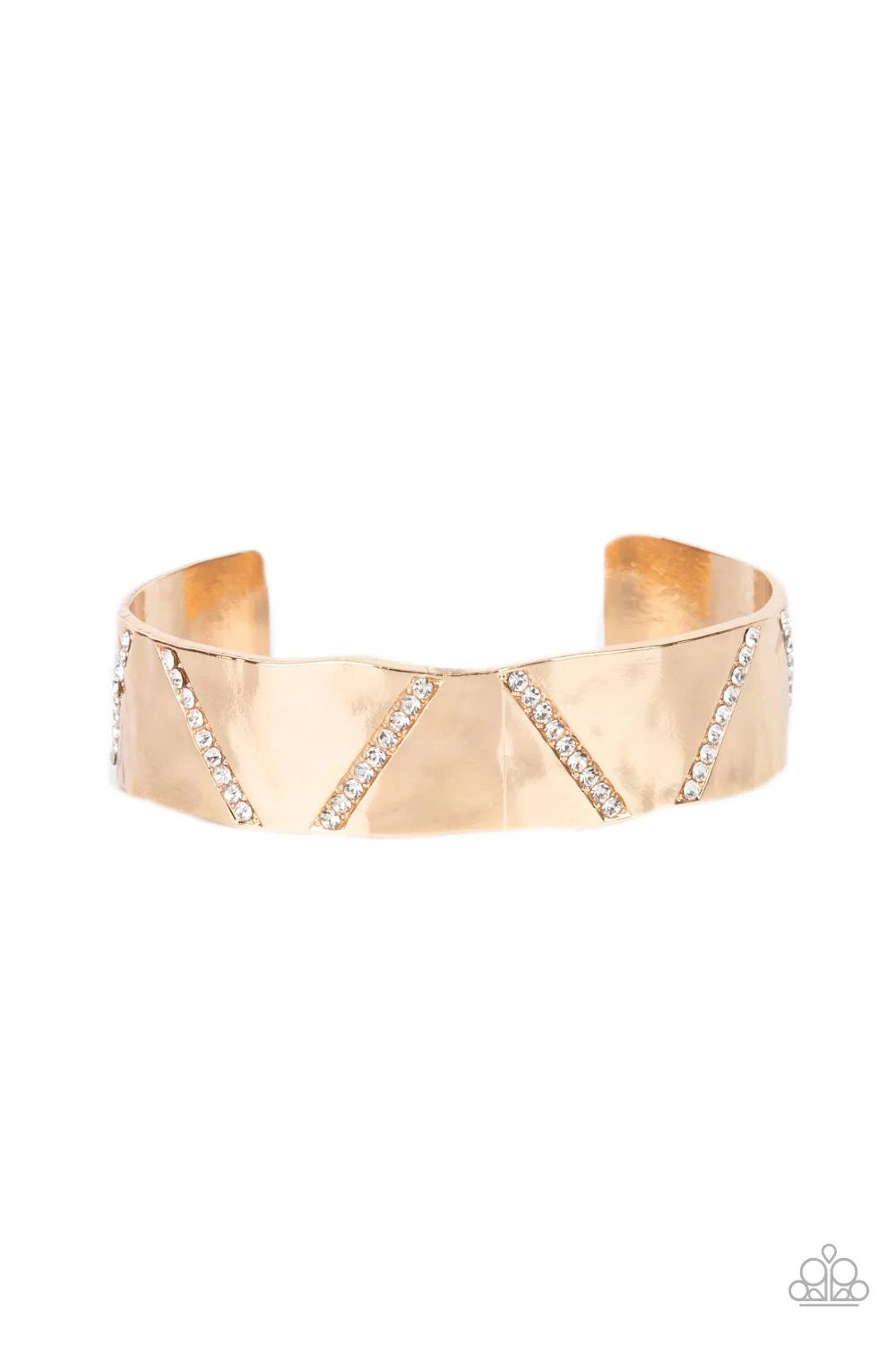 Couture Crusher - Gold White Rhinestone Cuff Bracelet - Paparazzi