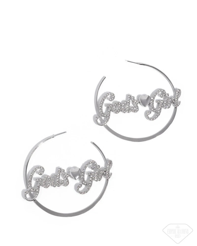 Shine with Purpose - God's Girl Silver Hoop Earrings - Empire Diamond Exclusive