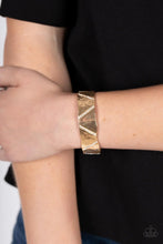 Load image into Gallery viewer, Couture Crusher - Gold White Rhinestone Cuff Bracelet - Paparazzi
