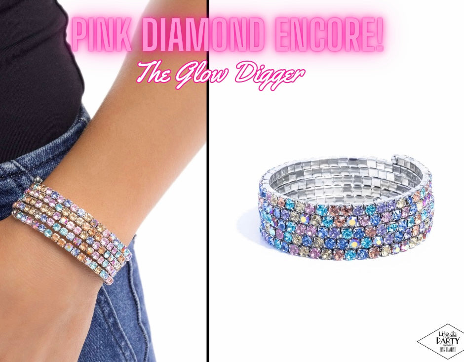 The Glow-Digger - Multi Pink Diamond Bracelet - Paparazzi