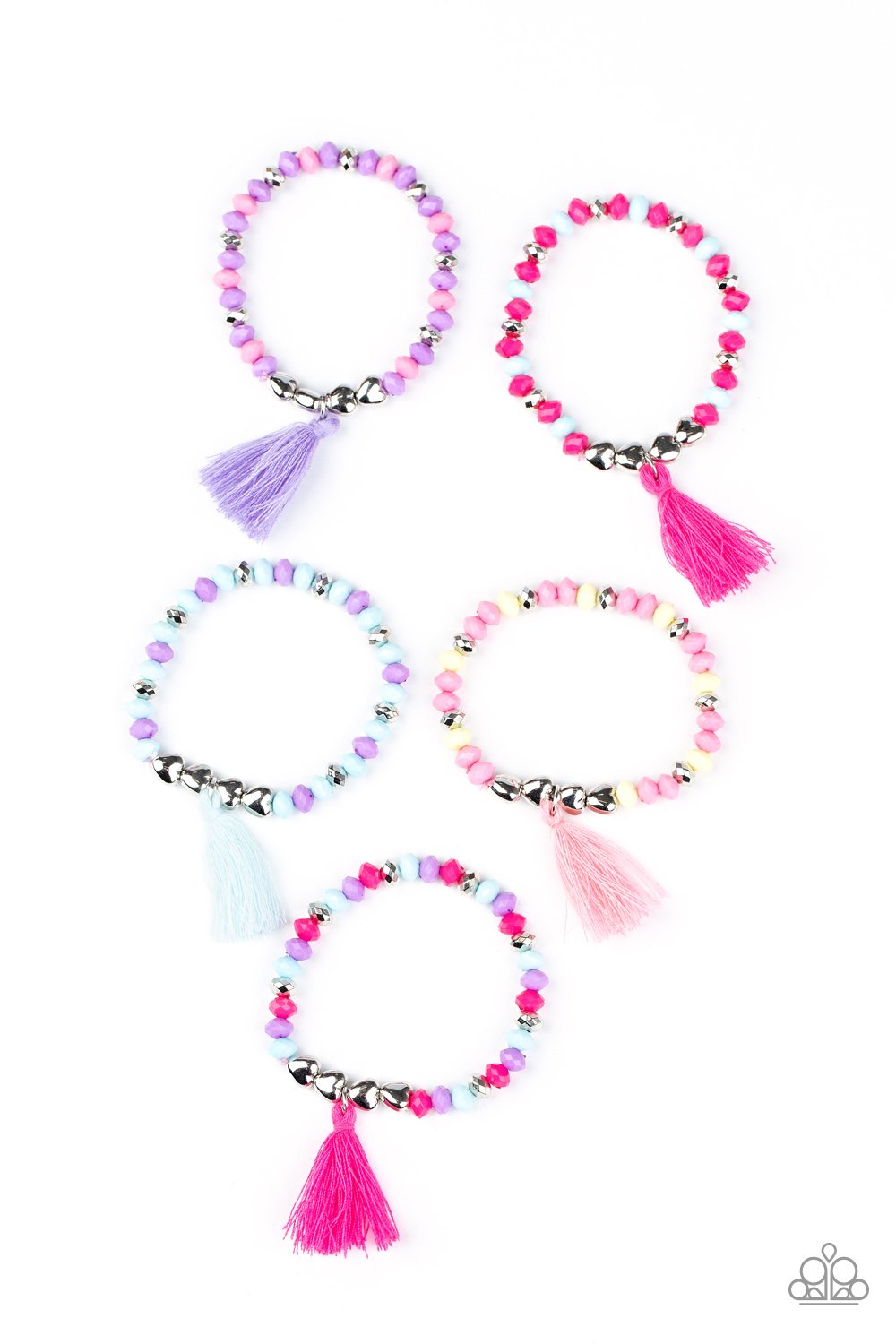 Starlet Shimmer Silver Hearts and Colorful Tassel Bracelets